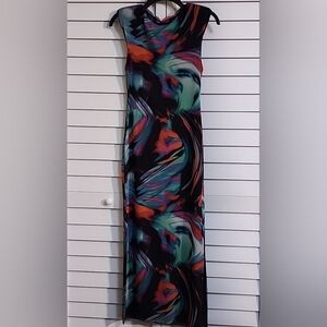 ZARA  NWOT  Maxi Dress Color Print Pattern thin Mesh Tulle Blend fabric SMALL